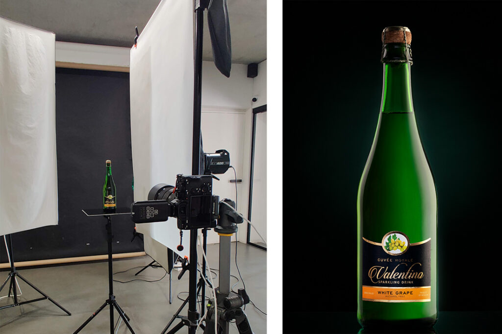 Product photography lighting setup behind the scene